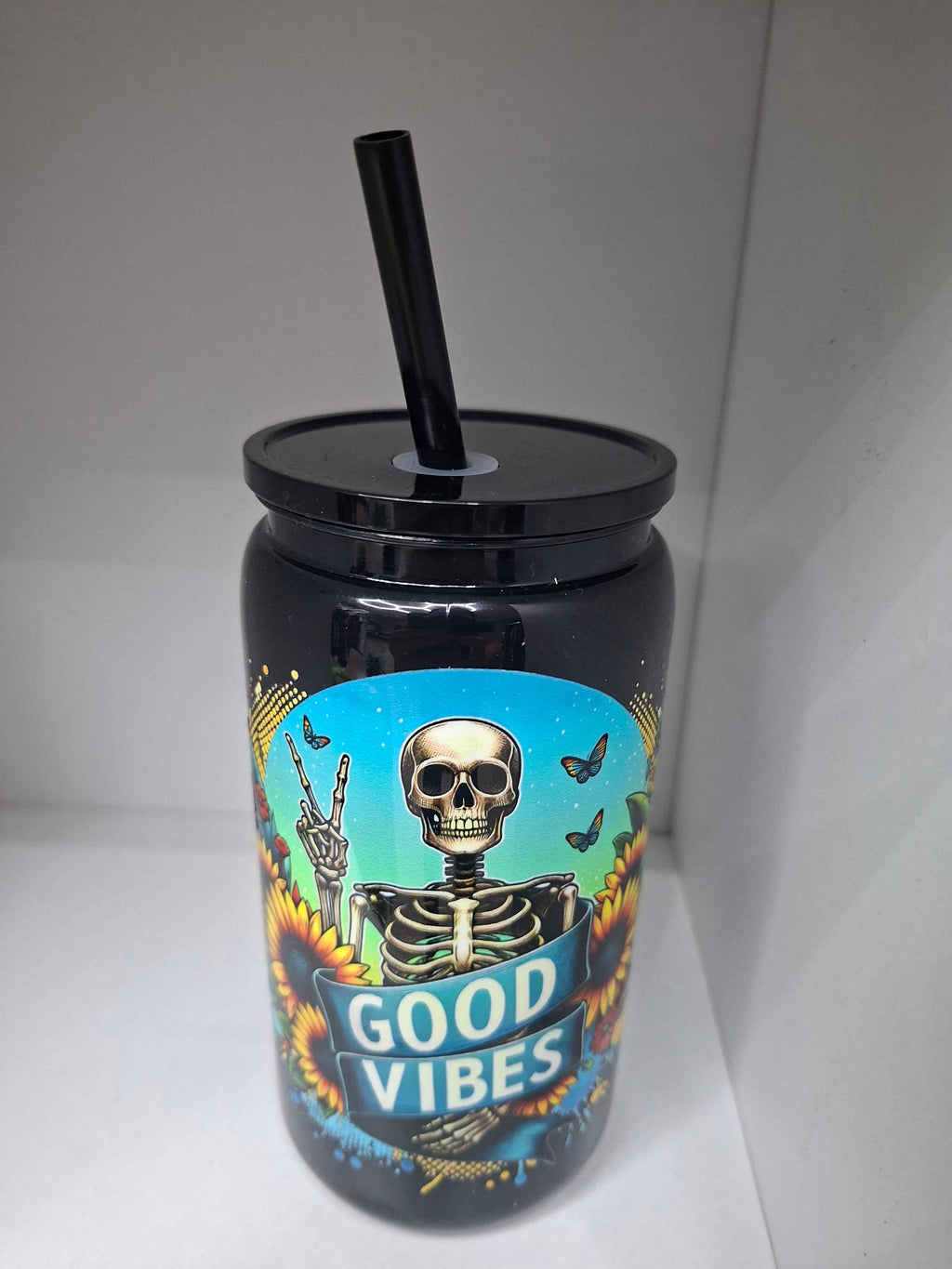 Unikat Becher mit Strohhalm Anne in Schwarz 500ml - Nicky's Kleiderstuebchen