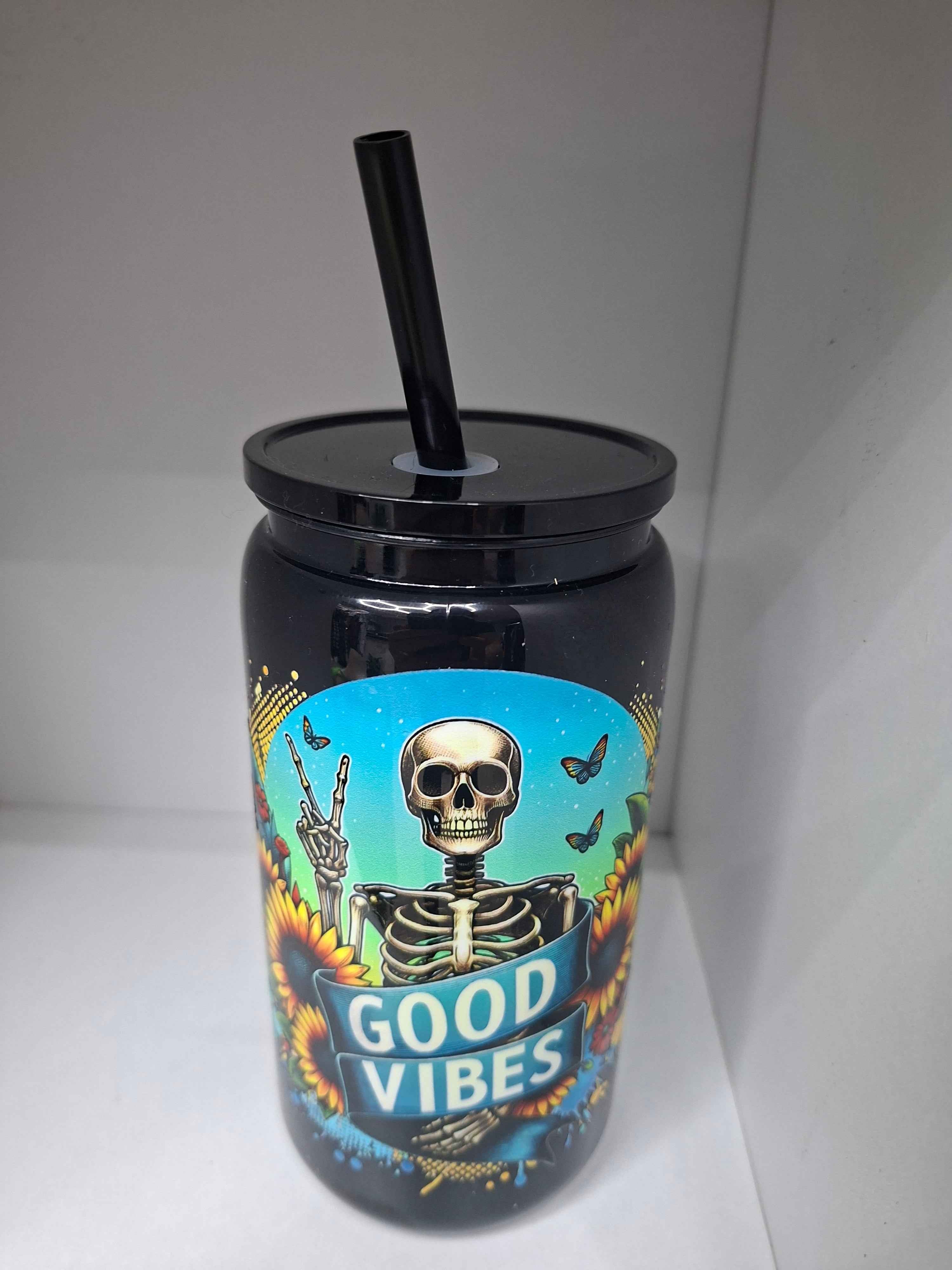 Unikat Becher mit Strohhalm Anne in Schwarz 500ml - Nicky's Kleiderstuebchen