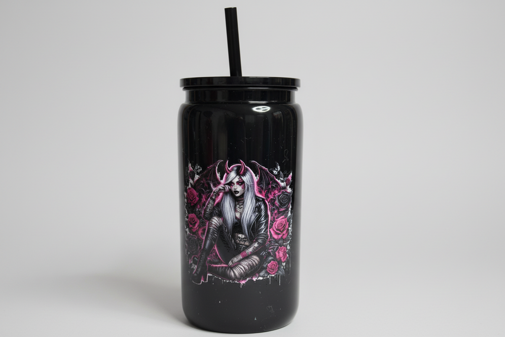 Unikat Becher mit Strohhalm Anne in Schwarz 500ml - Nicky's Kleiderstuebchen