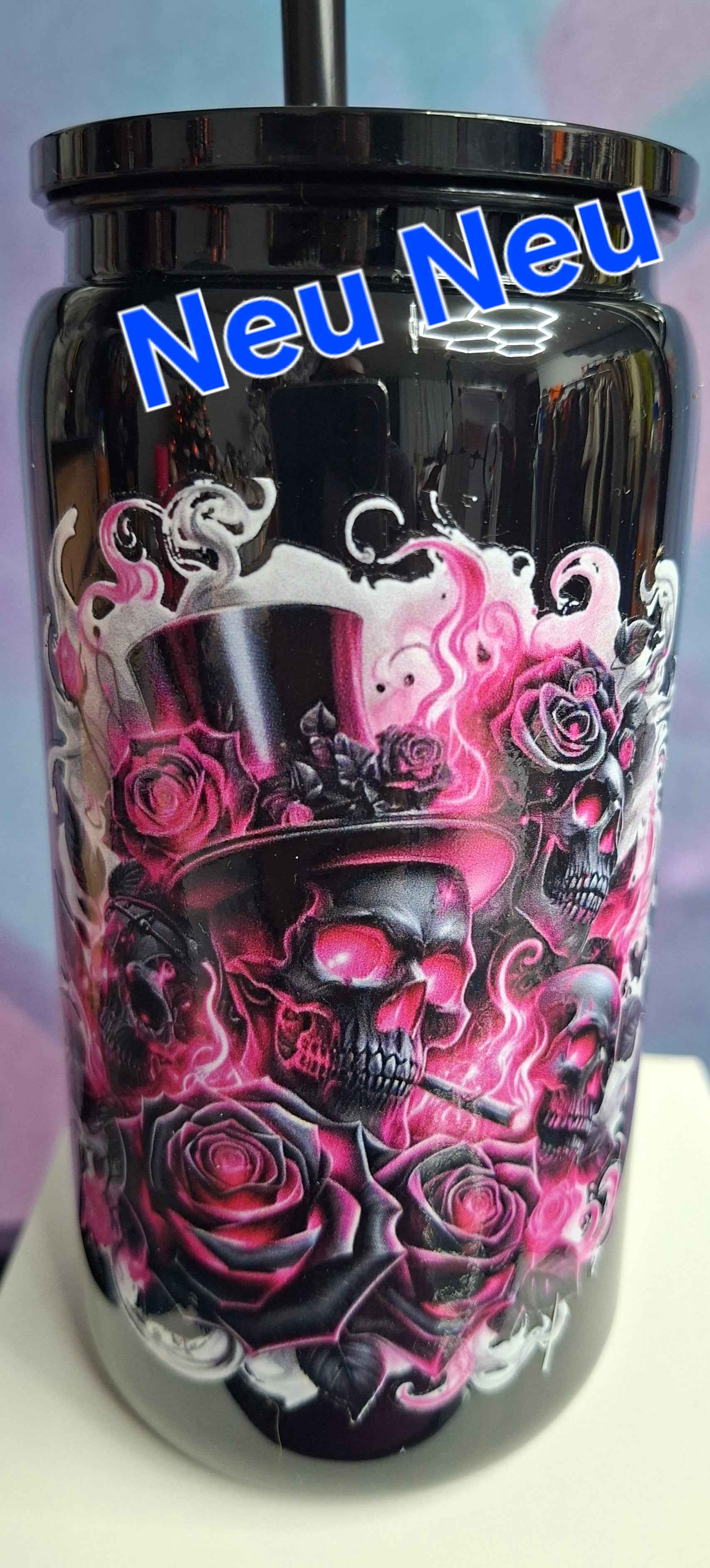 Unikat Becher mit Strohhalm Anne in Schwarz 500ml - Nicky's Kleiderstuebchen