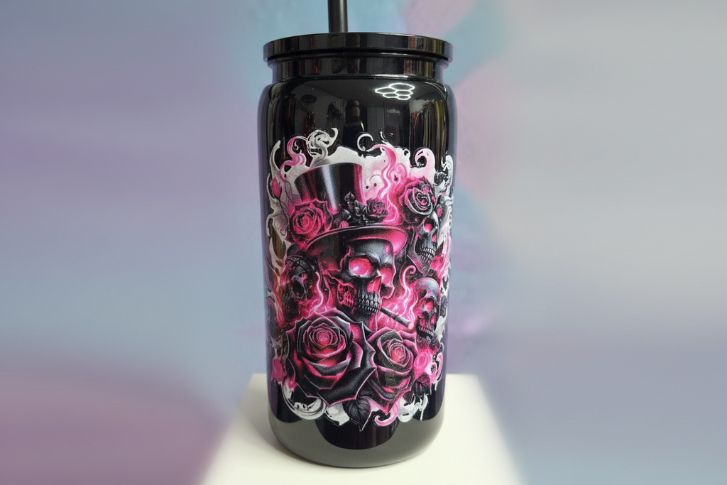 Unikat Becher mit Strohhalm Anne in Schwarz 500ml - Nicky's Kleiderstuebchen