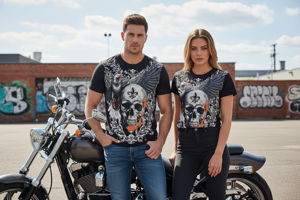 T-Shirt Skull Orange mit Bling Bling – Stylisches Angel Shirt für Trendsetter - Nicky's Kleiderstuebchen