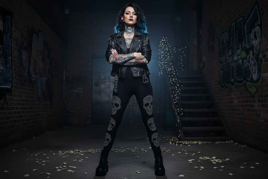 Leggings Lisa mit 3 Glitzer Skull für stilvolle Damenfashion – Trendige Lisa Leggings kaufen - Nicky's Kleiderstuebchen