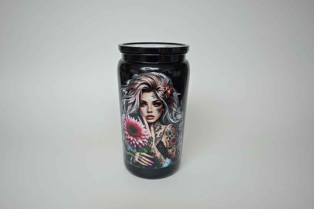 Unikat Becher mit Strohhalm Anne in Schwarz 500ml - Nicky's Kleiderstuebchen